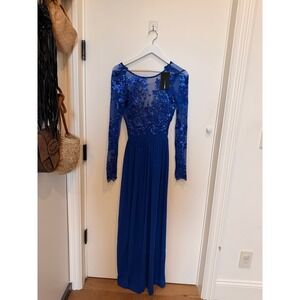 Fashion Nova Royal Blue Sequins Lace Long Sleeve Maxi Dress Evening Gown